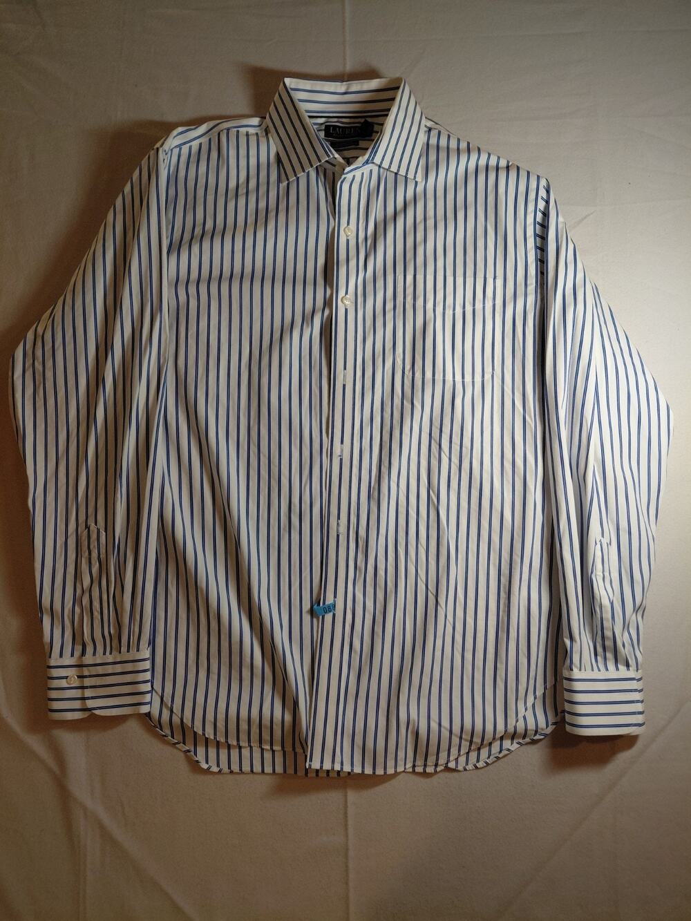 Lauren Ralph Lauren Men's Blue Stripe Dress Shirt Size 17 1/2 35/37